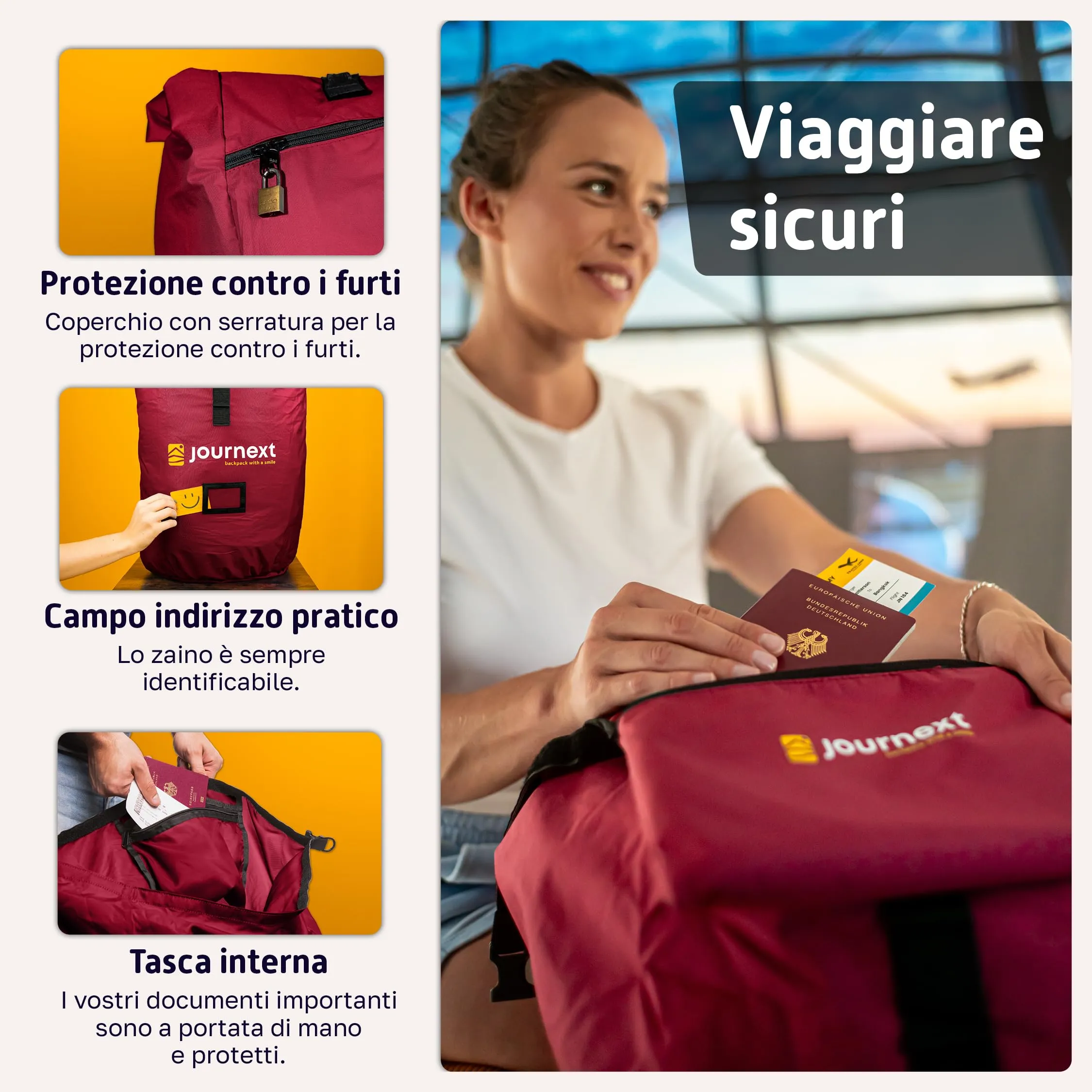 Journext Zaino Protettivo 2 in 1 Custodia e Protezione Pioggia, M (fino a 55L), Bordeaux Red - immagine 5