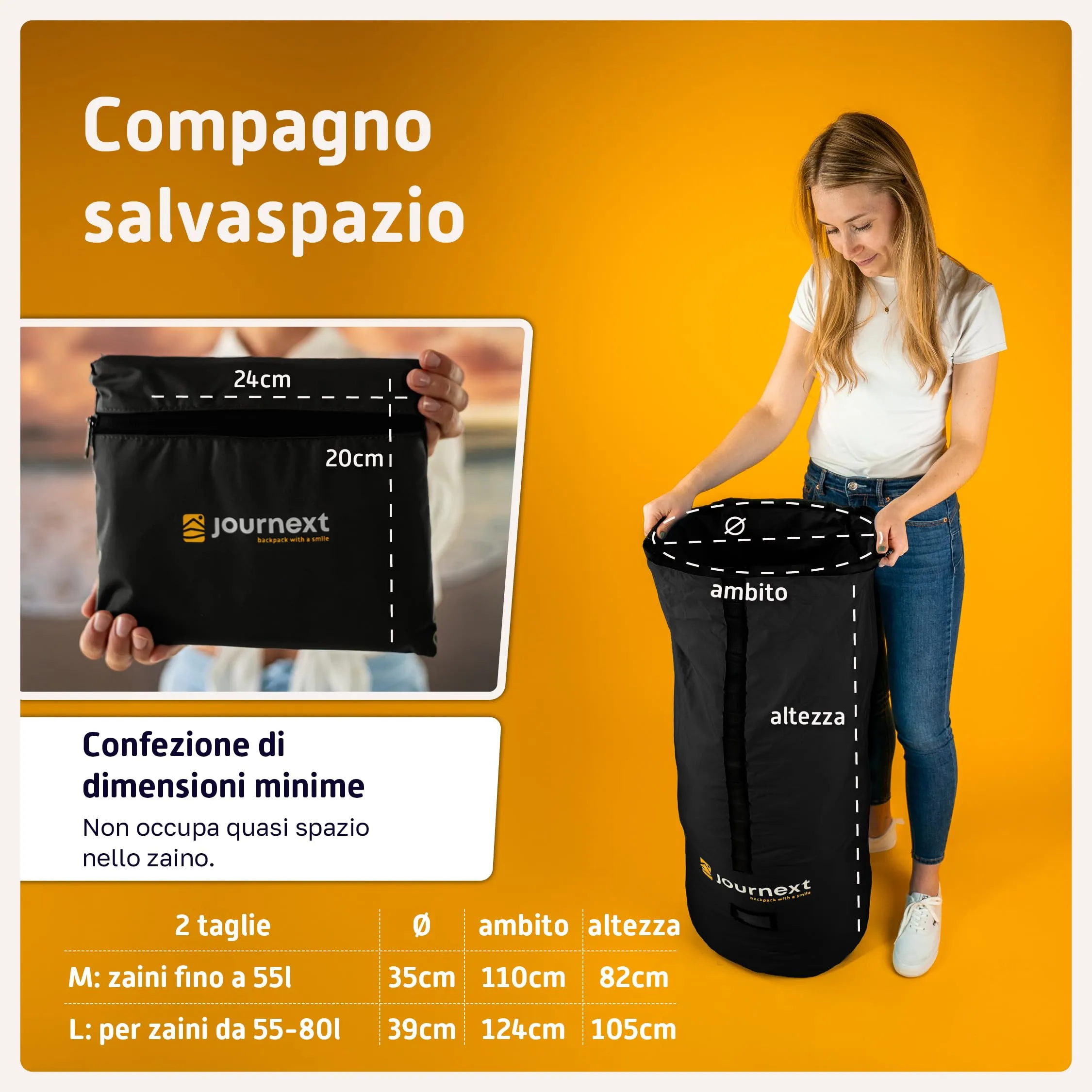 Journext Custodia protettiva 2 in 1 per zaino e antipioggia, Pure Black, M (fino a 55 L) - immagine 4