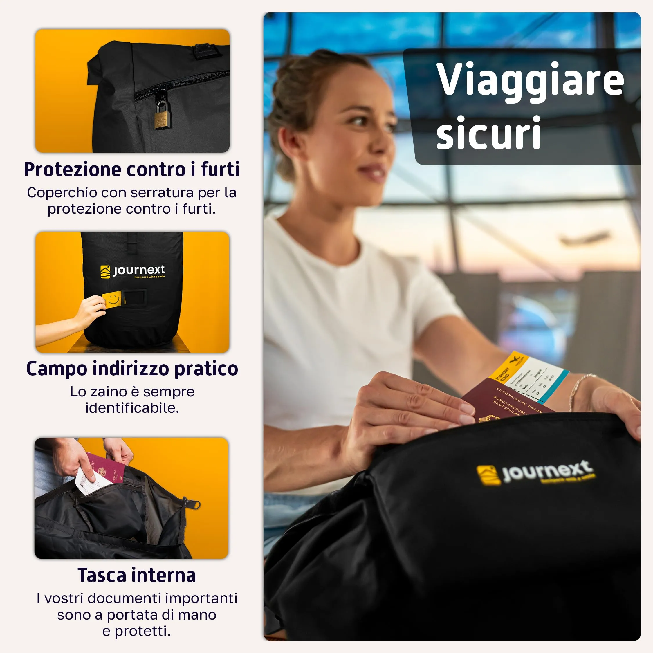 Journext Custodia protettiva 2 in 1 per zaino e antipioggia, Pure Black, M (fino a 55 L) - immagine 5