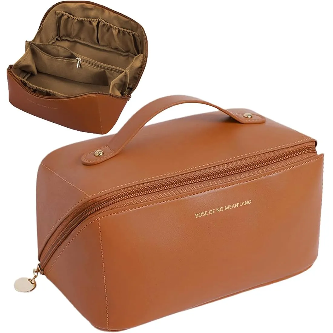 SJBAUTYO Borsa Cosmetica da Viaggio in Pelle PU, Marrone - immagine 1