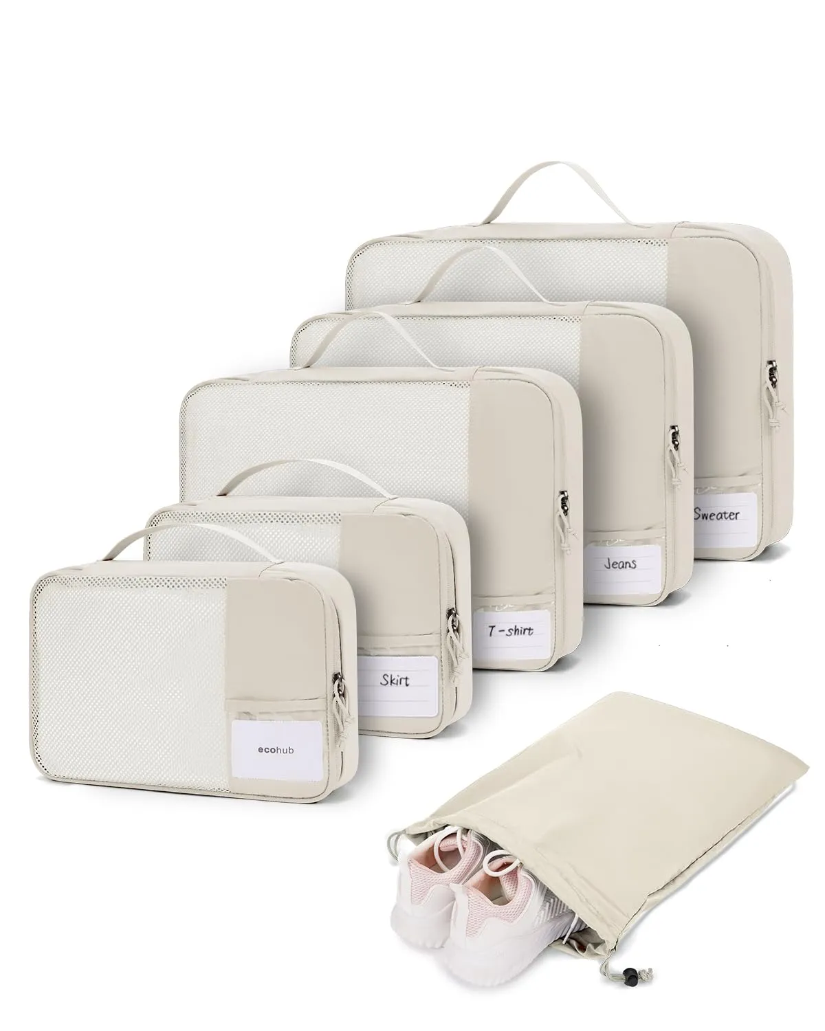 ECOHUB Organizer Valigie, Set da 6 Packing Cubes Salvaspazio con Etichette - immagine 1