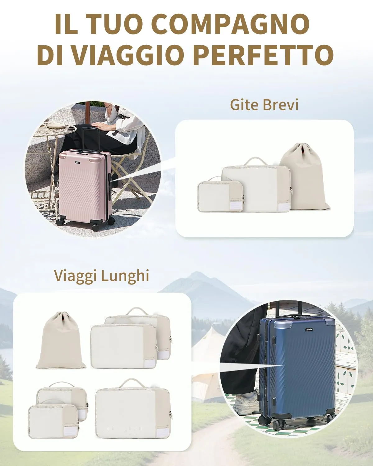 ECOHUB Organizer Valigie, Set da 6 Packing Cubes Salvaspazio con Etichette - immagine 8