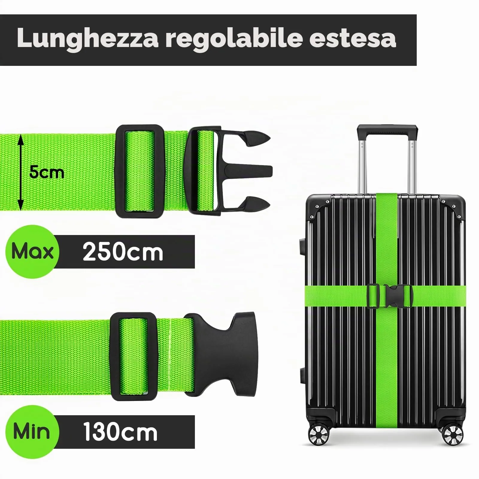 WISYOK Cinghia per Valigia, 2 Pezzi, 130-250 cm, Verde - immagine 2