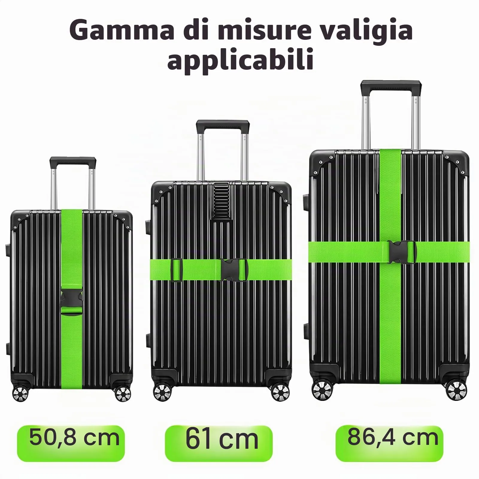 WISYOK Cinghia per Valigia, 2 Pezzi, 130-250 cm, Verde - immagine 3