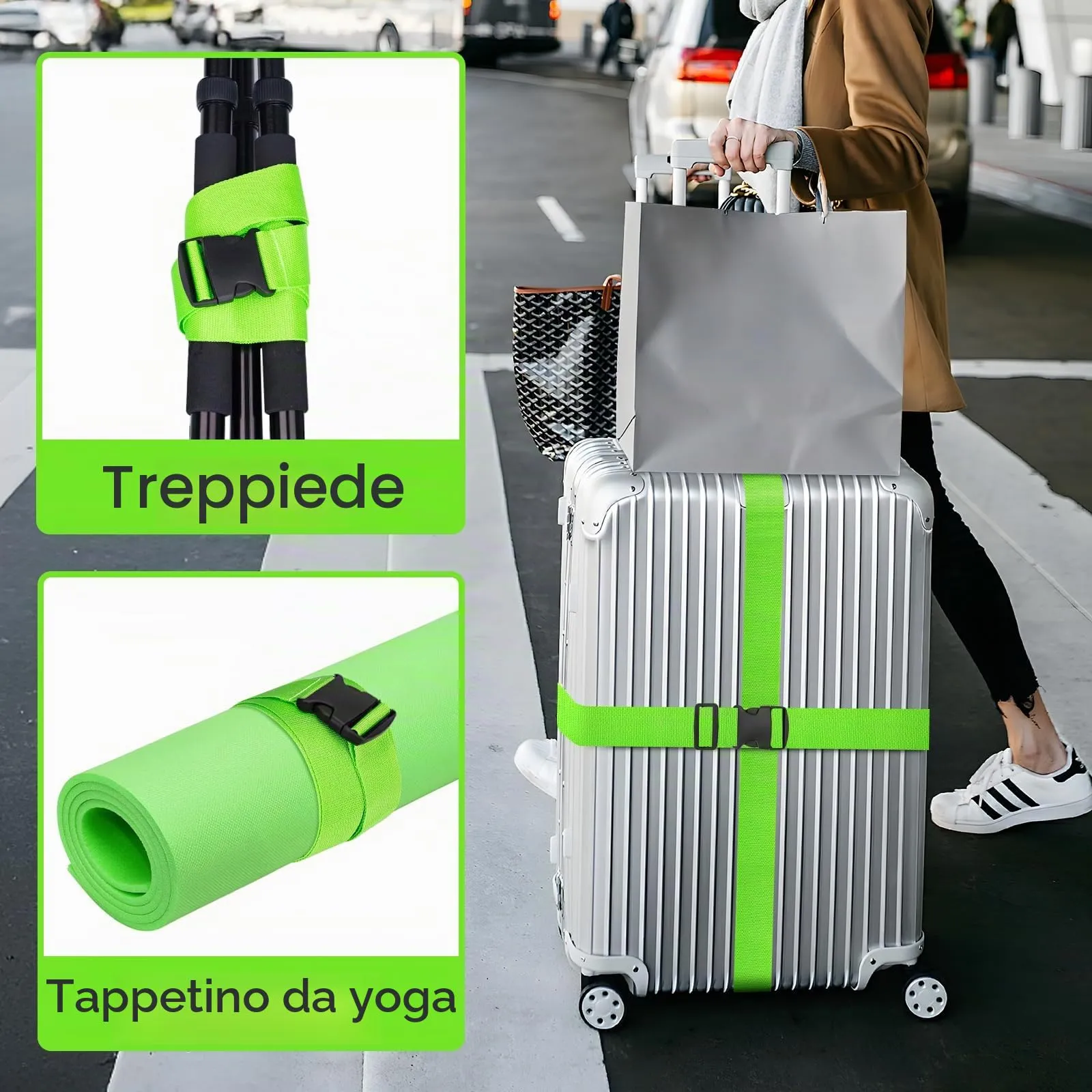WISYOK Cinghia per Valigia, 2 Pezzi, 130-250 cm, Verde - immagine 6