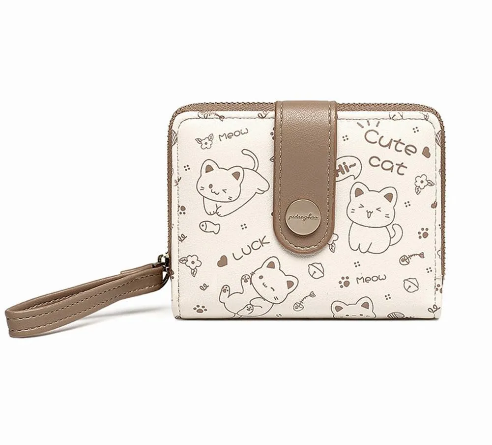 Oyccen Portafoglio Piccolo Donna in Pelle PU con Design Gatto, Portamonete e Portacarte - immagine 2