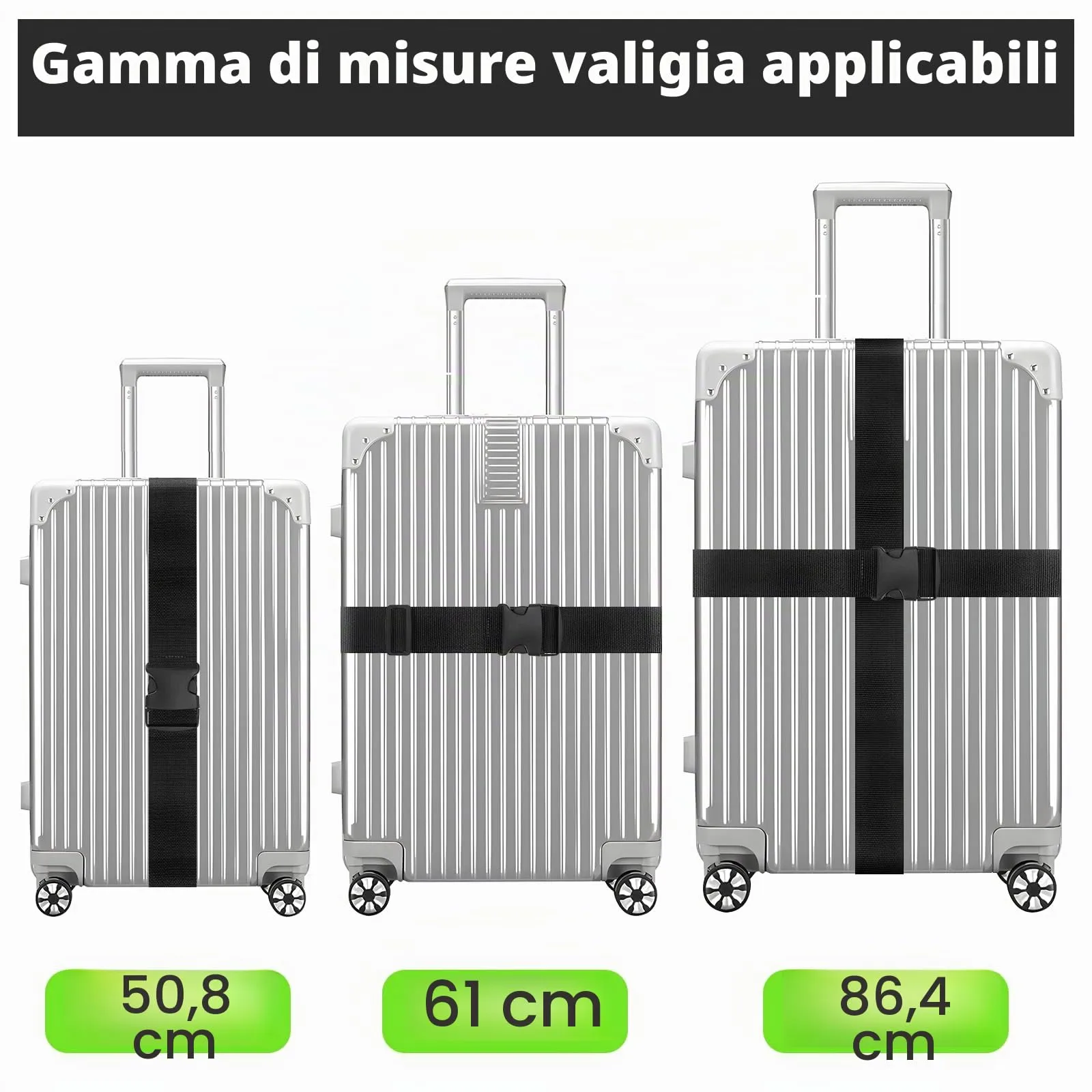 WISYOK Cinghia per Valigia, 2 Pezzi, 130-250 cm, Nero - immagine 3