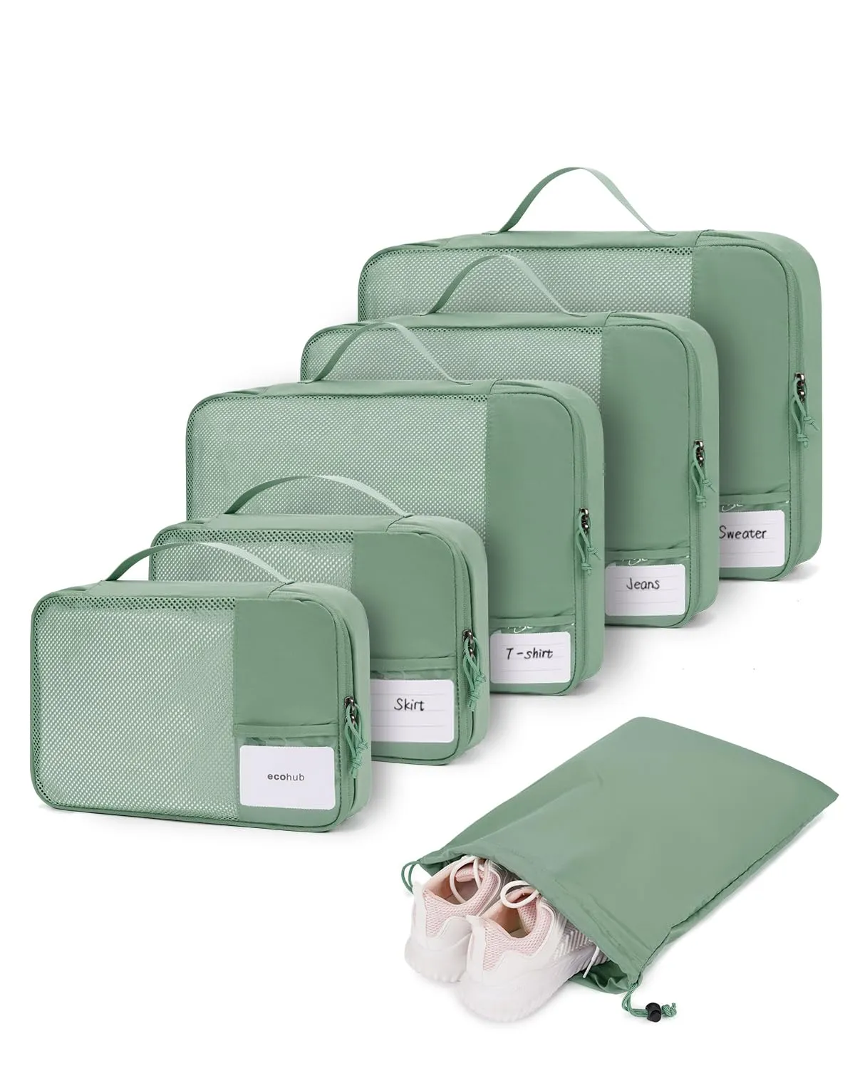 ECOHUB Organizer Valigie, 6 Pezzi Packing Cubes Salvaspazio con Etichette - immagine 1
