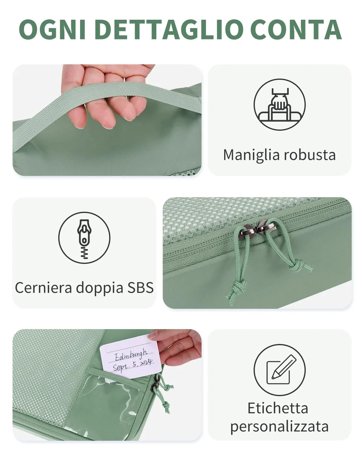 ECOHUB Organizer Valigie, 6 Pezzi Packing Cubes Salvaspazio con Etichette - immagine 4