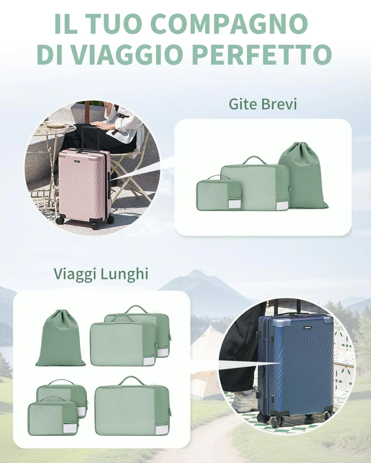 ECOHUB Organizer Valigie, 6 Pezzi Packing Cubes Salvaspazio con Etichette - immagine 8