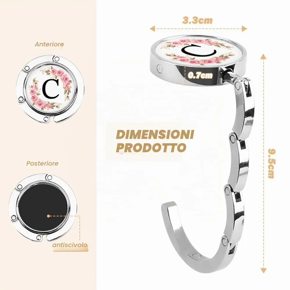 FIDWALL Ganci da Tavolo per Borse con Iniziale Floreale (P), Set da 2 Pezzi - immagine 3