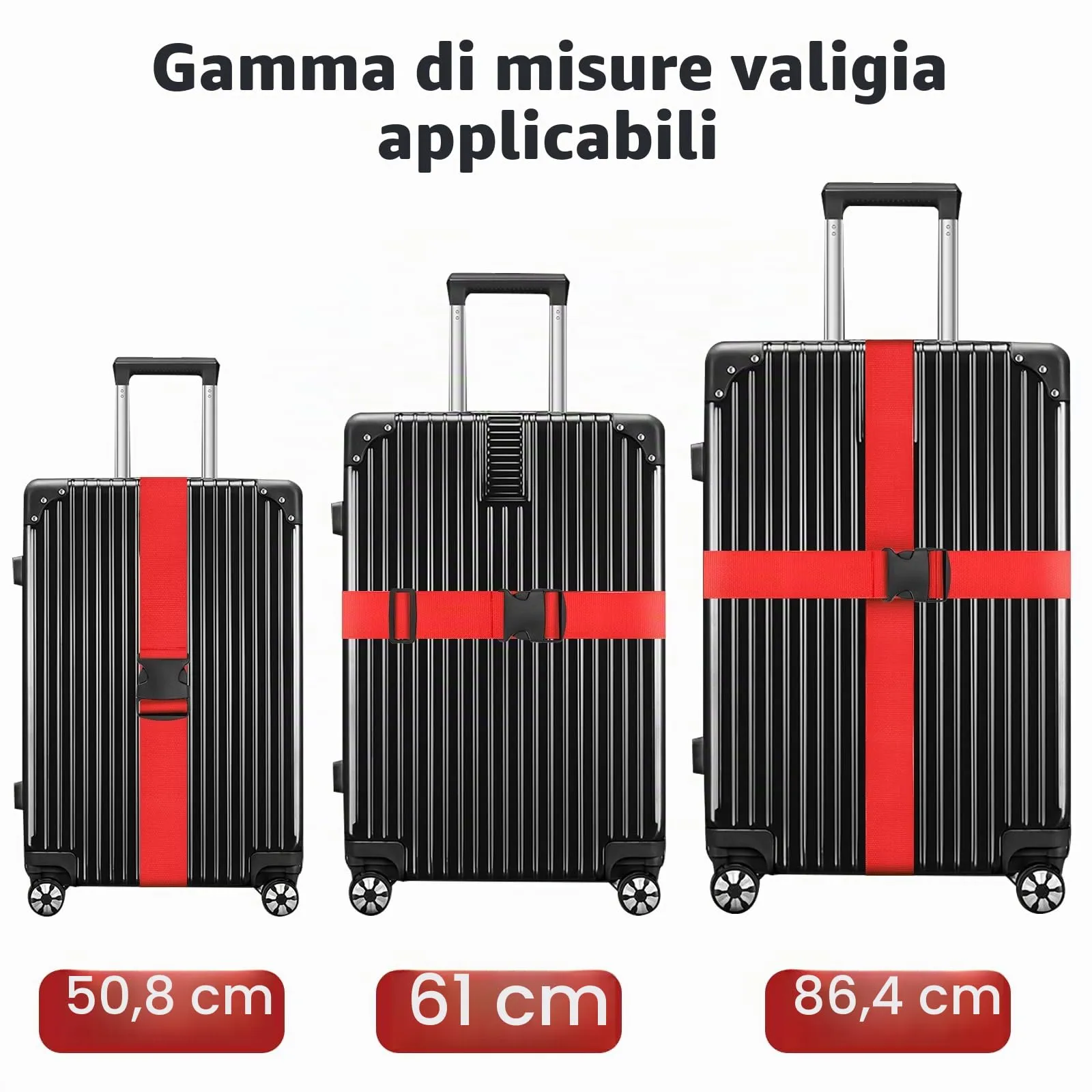 WISYOK Cinghia per Valigia, 2 Pezzi, 130-250 cm, Rosso - immagine 3