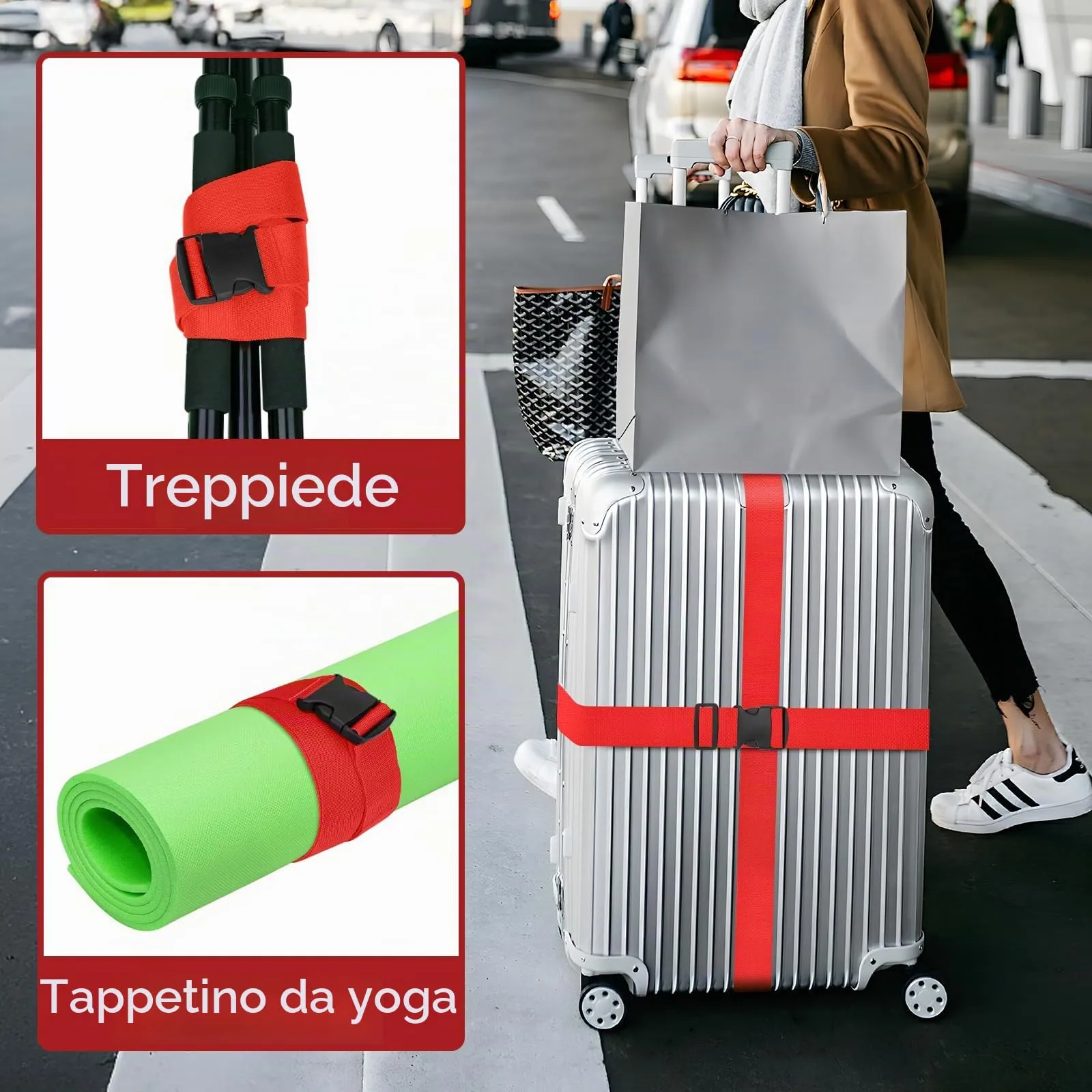 WISYOK Cinghia per Valigia, 2 Pezzi, 130-250 cm, Rosso - immagine 7