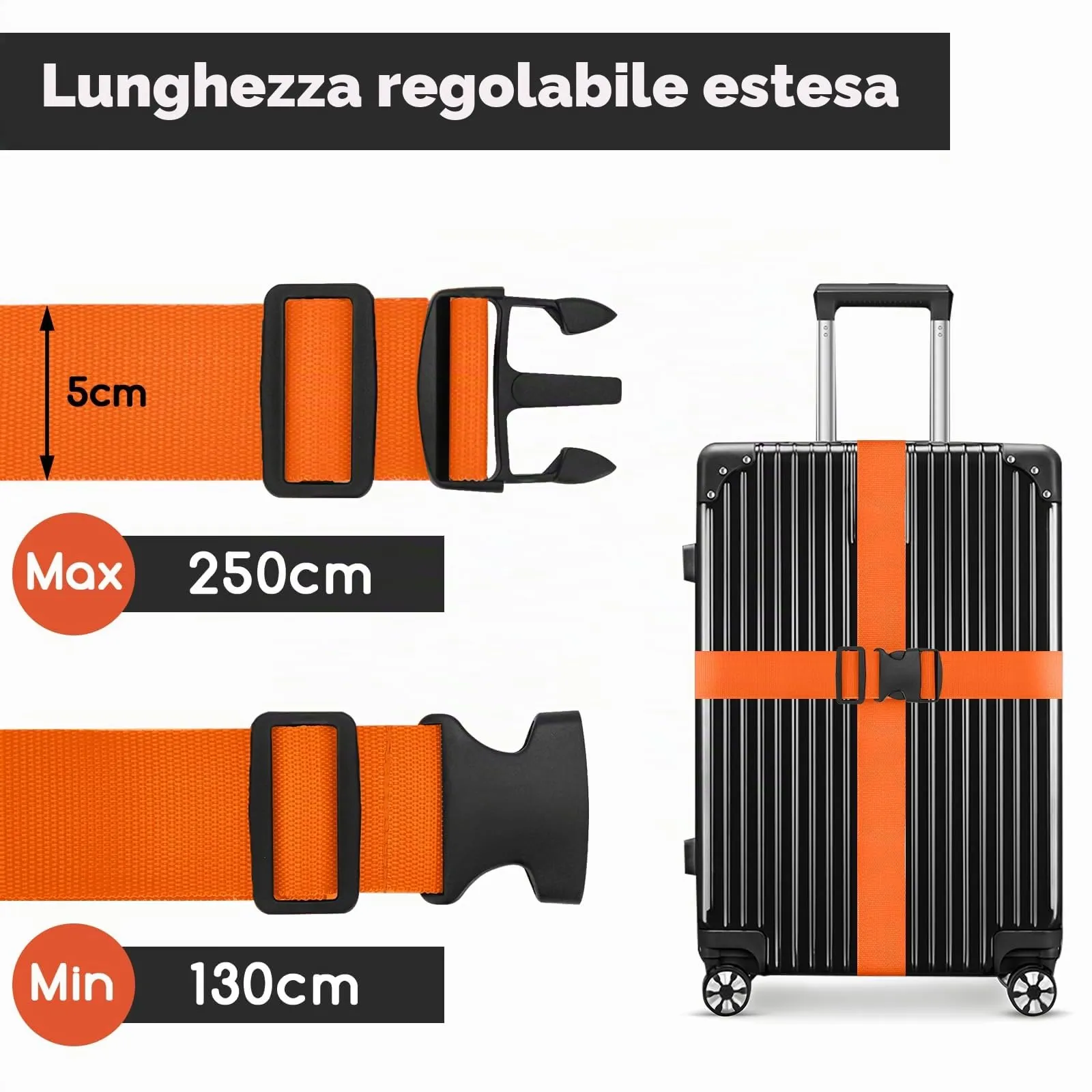 WISYOK Cinghia per Valigia, 2 Pezzi, 130-250 cm, Arancione - immagine 2