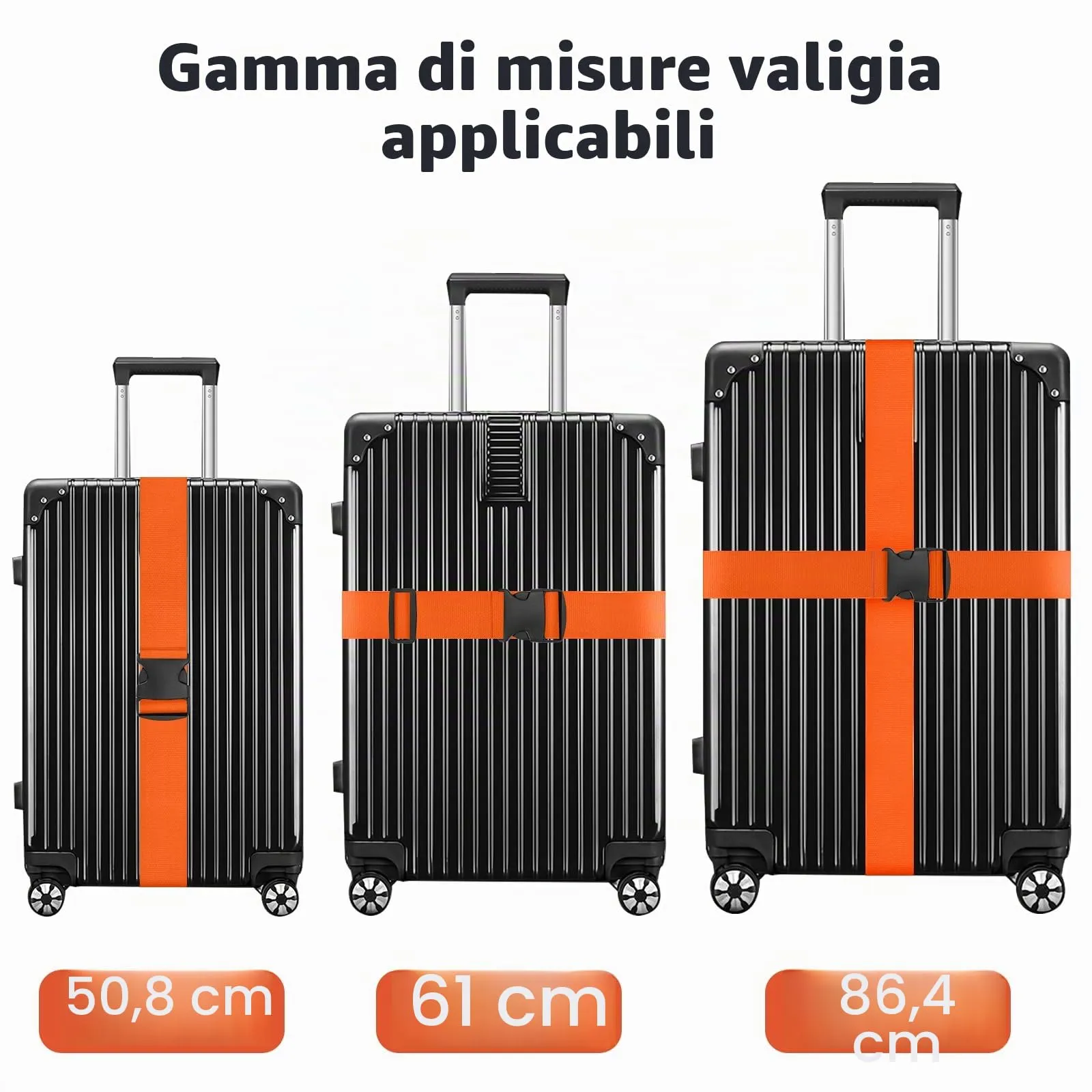 WISYOK Cinghia per Valigia, 2 Pezzi, 130-250 cm, Arancione - immagine 3