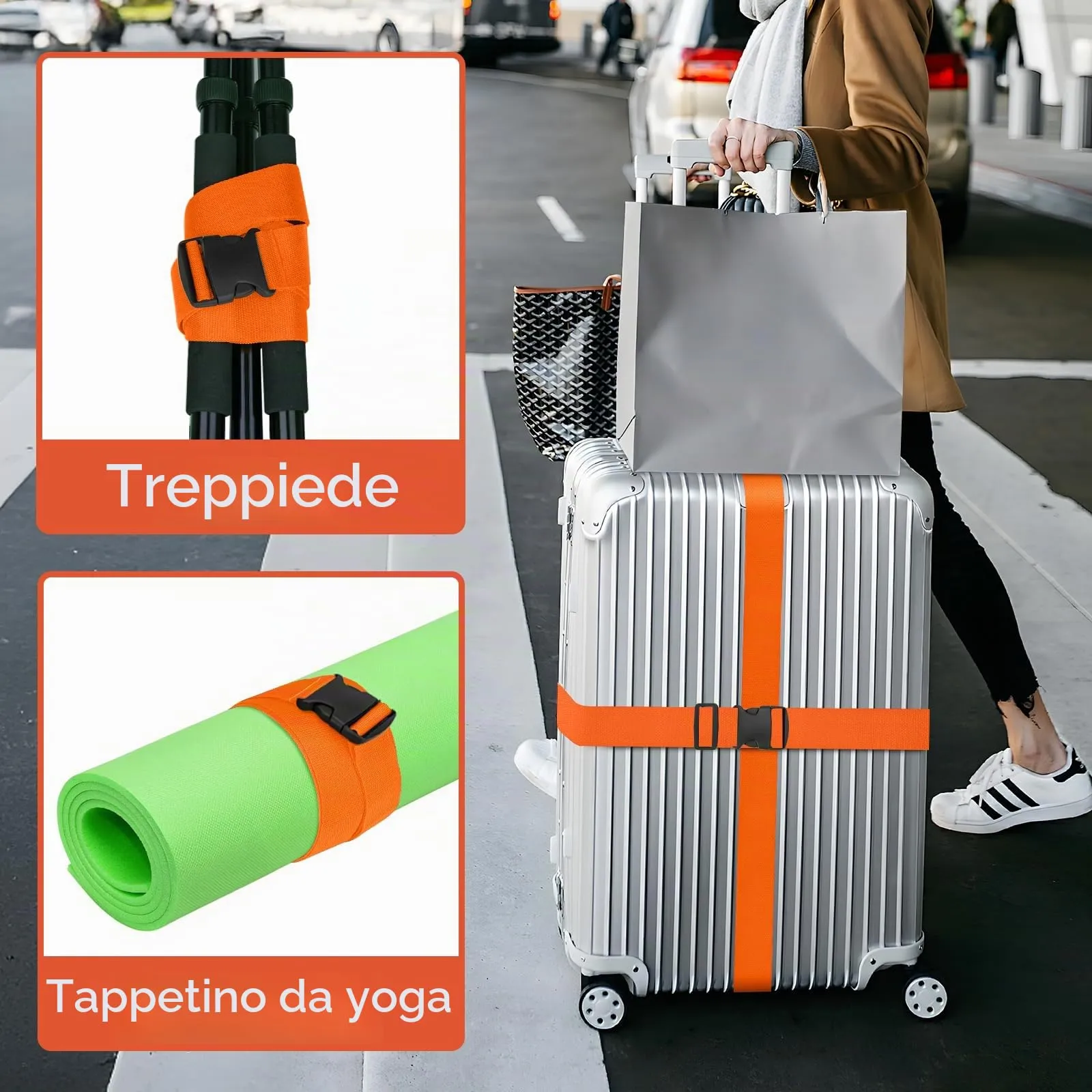 WISYOK Cinghia per Valigia, 2 Pezzi, 130-250 cm, Arancione - immagine 7