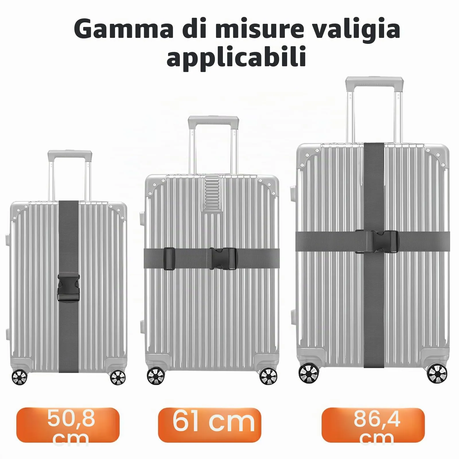 WISYOK Cinghia per Valigia, 2 Pezzi, 130-250 cm, Grigia - immagine 3