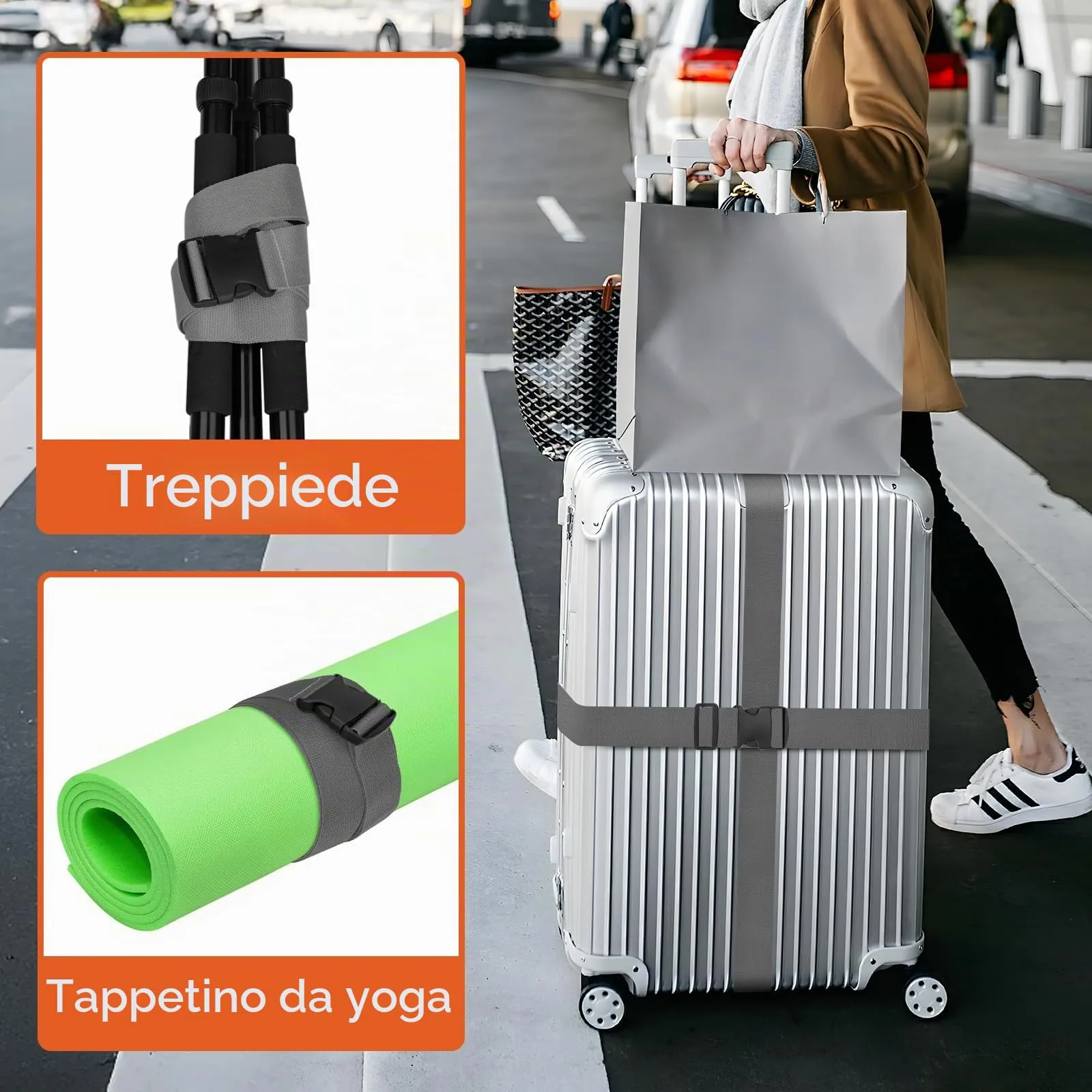 WISYOK Cinghia per Valigia, 2 Pezzi, 130-250 cm, Grigia - immagine 7