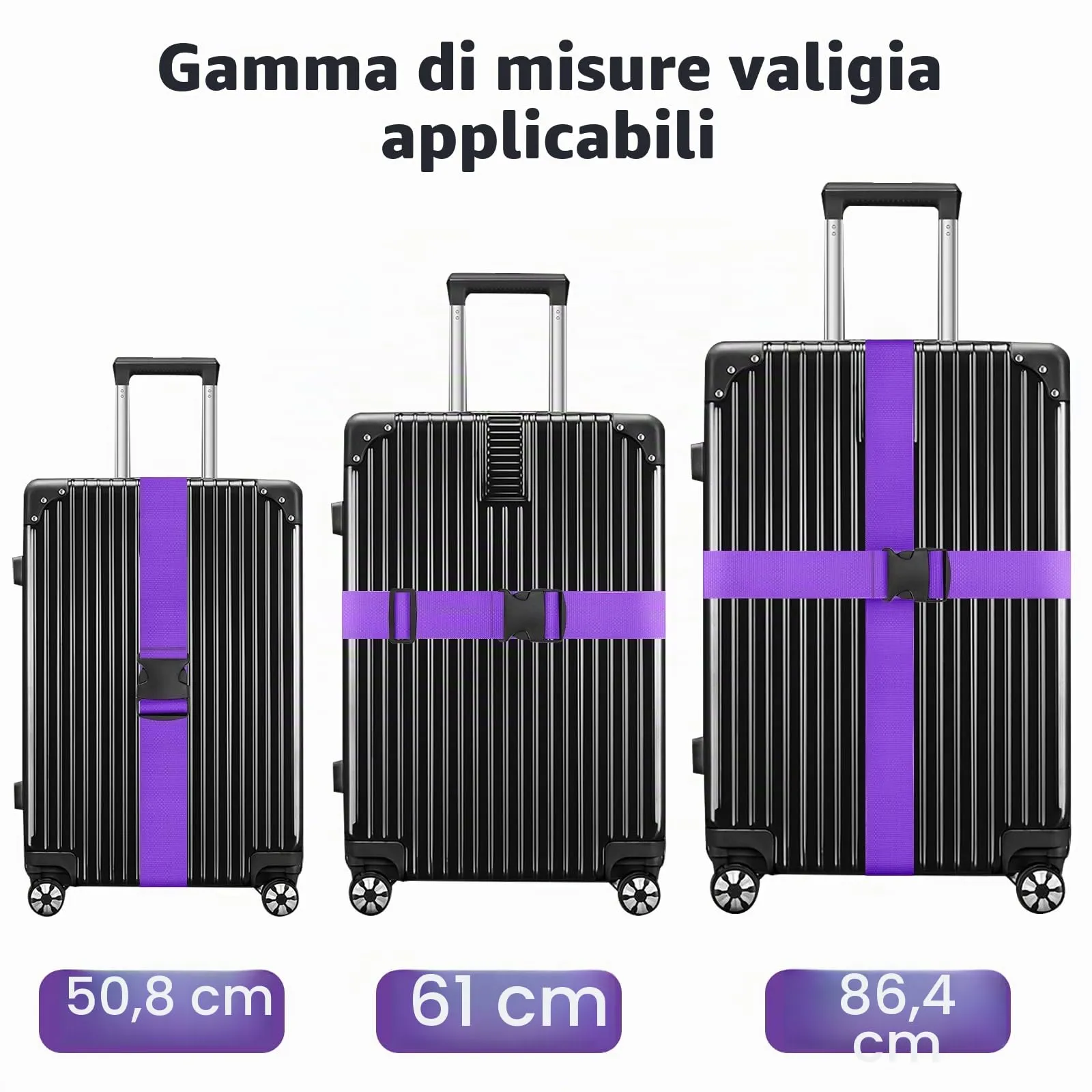 WISYOK Cinghia per Valigia, 2 Pezzi, 130-250 cm, Viola - immagine 3