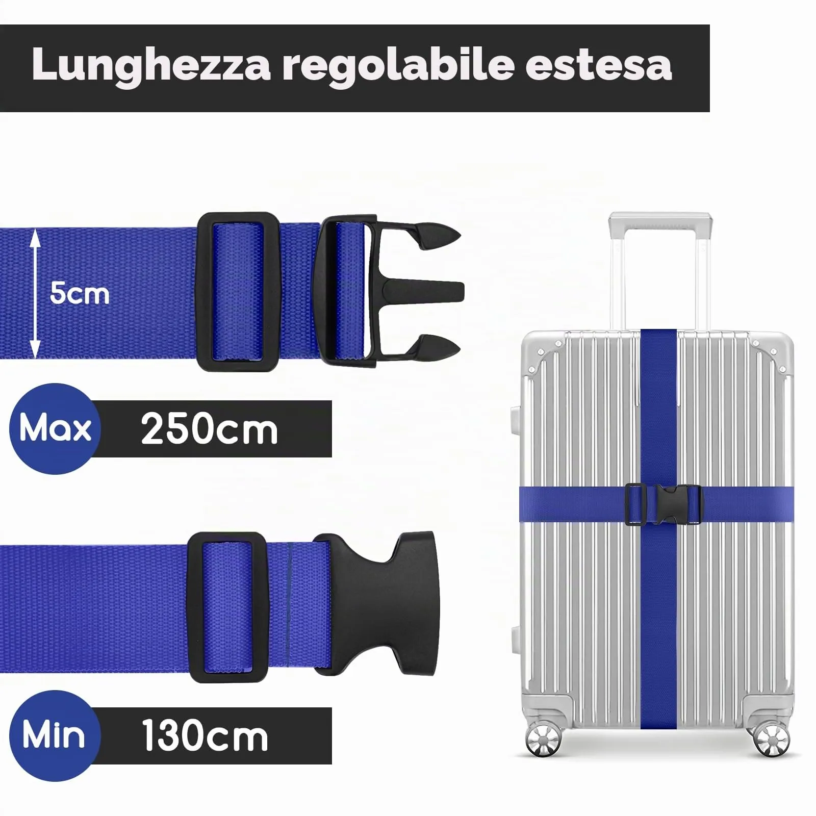 WISYOK Cinghia per Valigia, 2 Pezzi, 130-250 cm, Blu - immagine 2