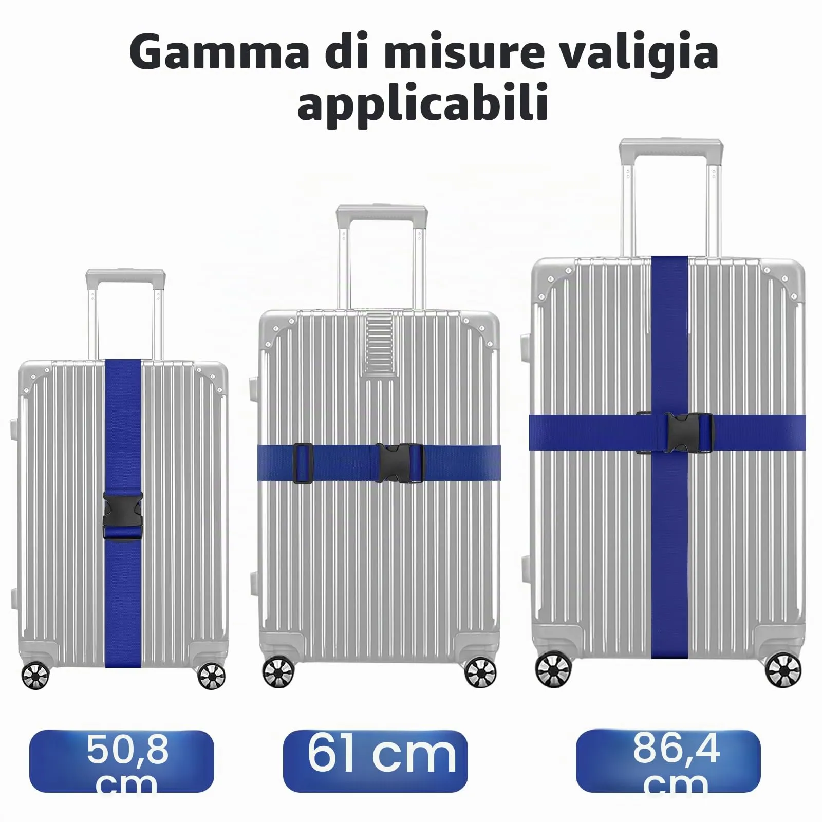 WISYOK Cinghia per Valigia, 2 Pezzi, 130-250 cm, Blu - immagine 3