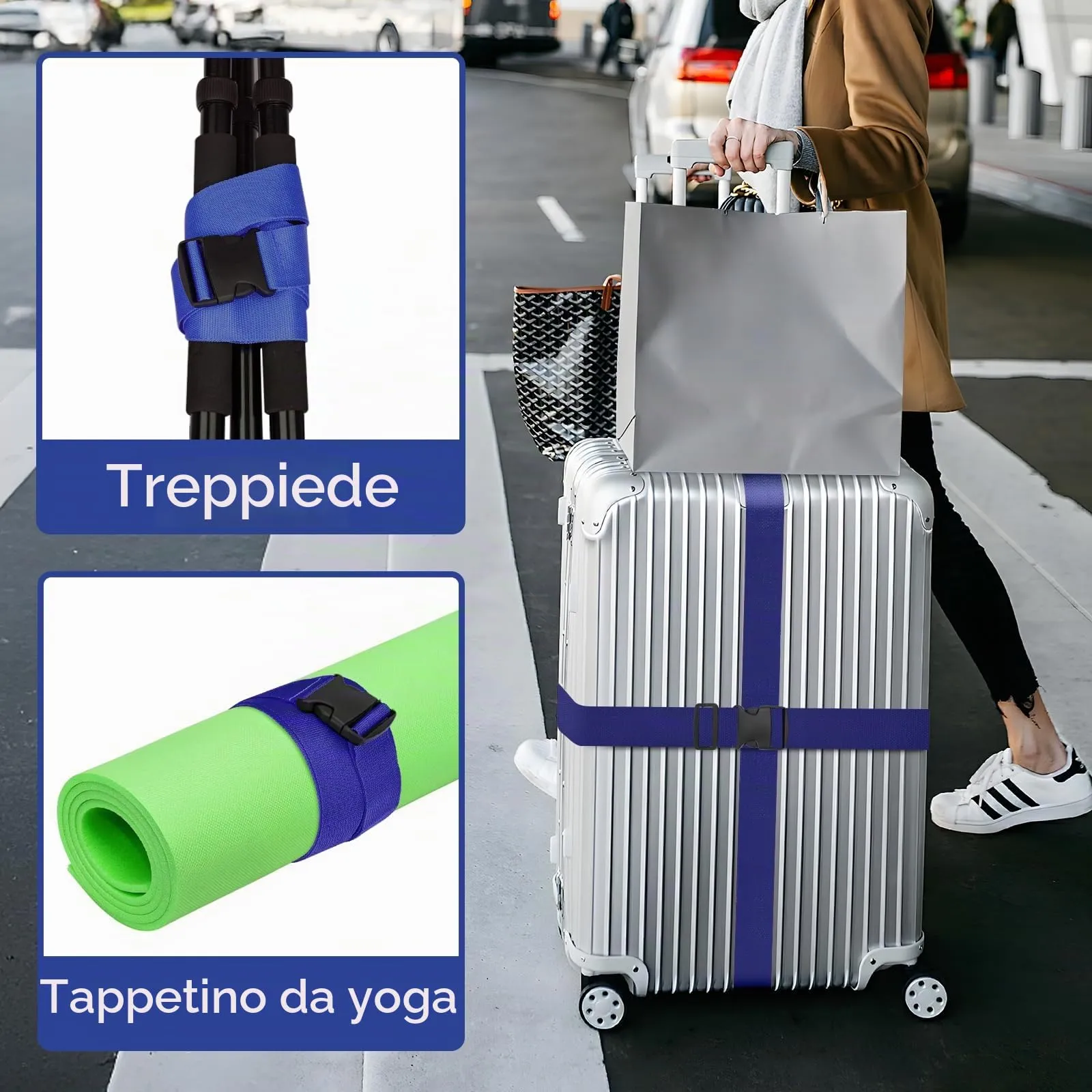 WISYOK Cinghia per Valigia, 2 Pezzi, 130-250 cm, Blu - immagine 7
