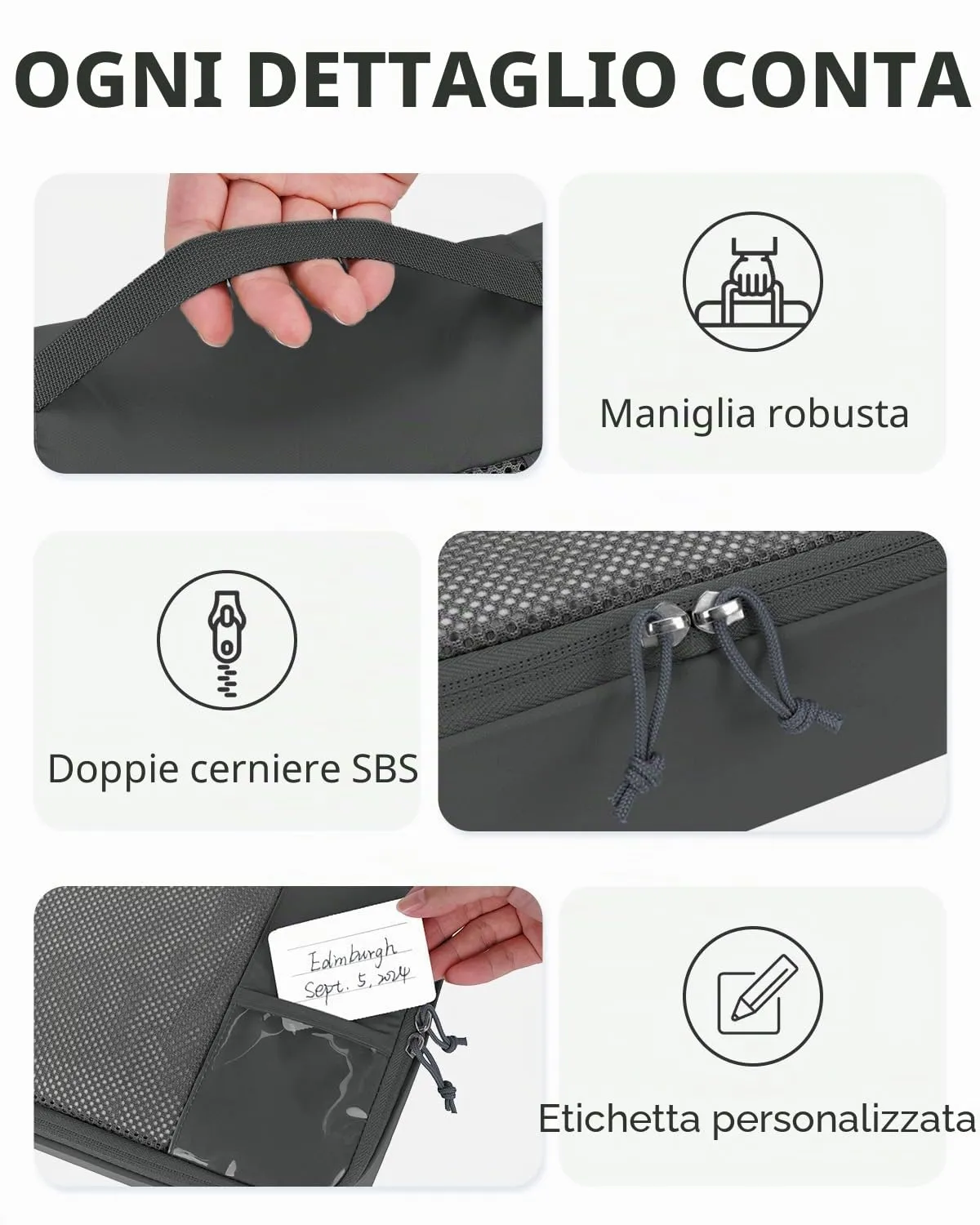 ECOHUB Organizer Valigie, Packing Cubes Salvaspazio con Etichette, Set da 6 Pezzi - immagine 4