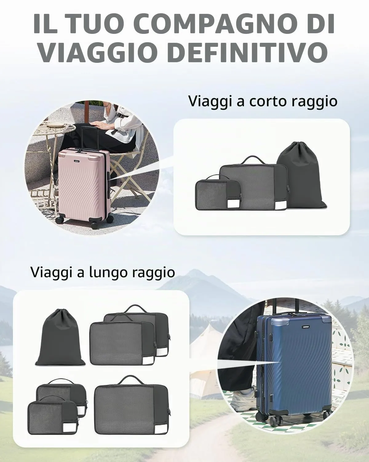 ECOHUB Organizer Valigie, Packing Cubes Salvaspazio con Etichette, Set da 6 Pezzi - immagine 9