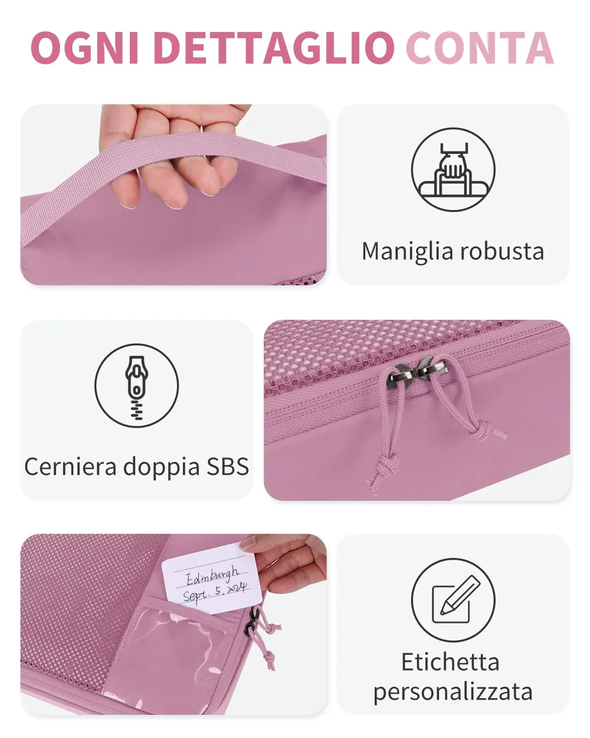 ECOHUB Organizer Valigie, 6 Pezzi Packing Cubes Salvaspazio con Etichette - immagine 4