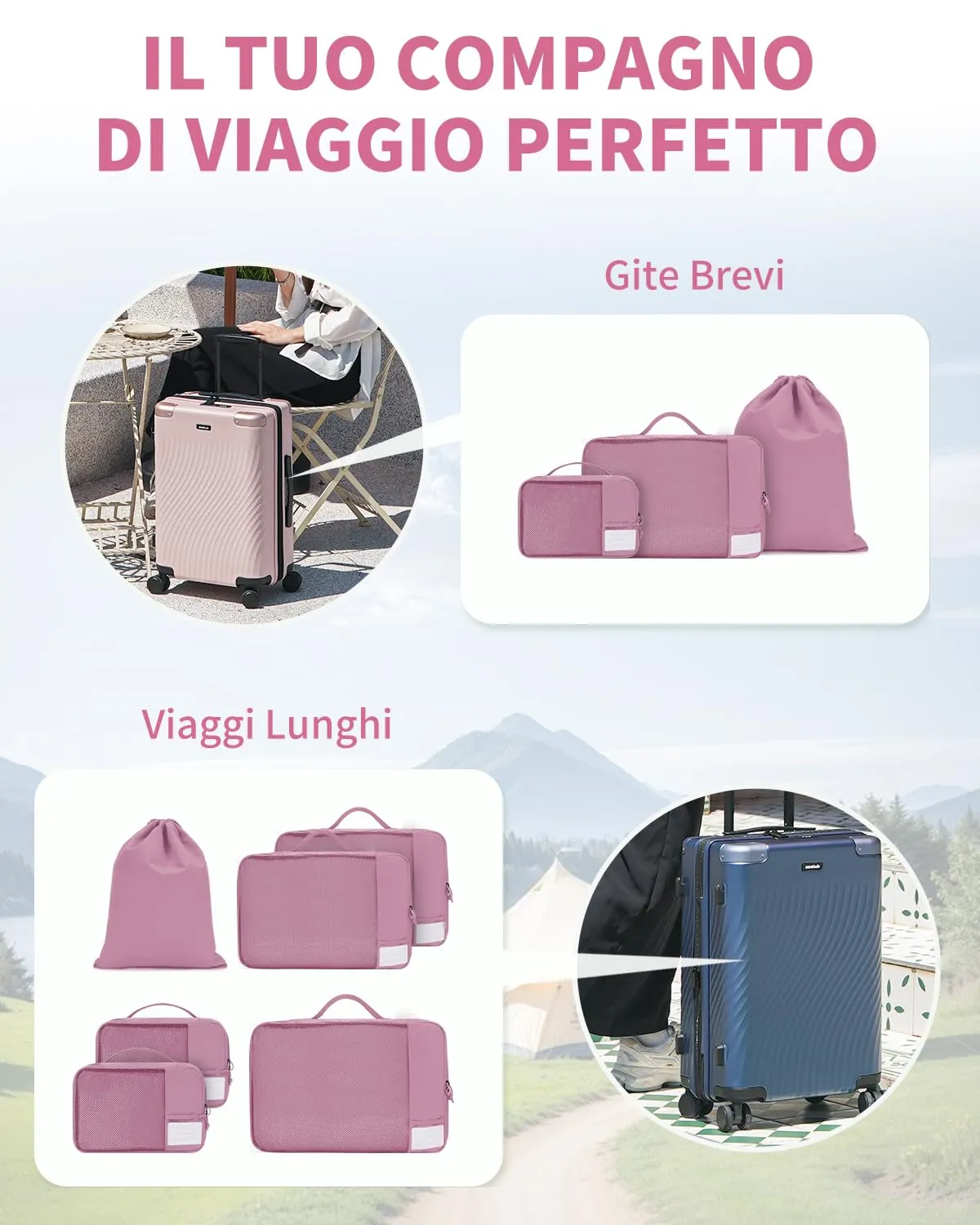 ECOHUB Organizer Valigie, 6 Pezzi Packing Cubes Salvaspazio con Etichette - immagine 8