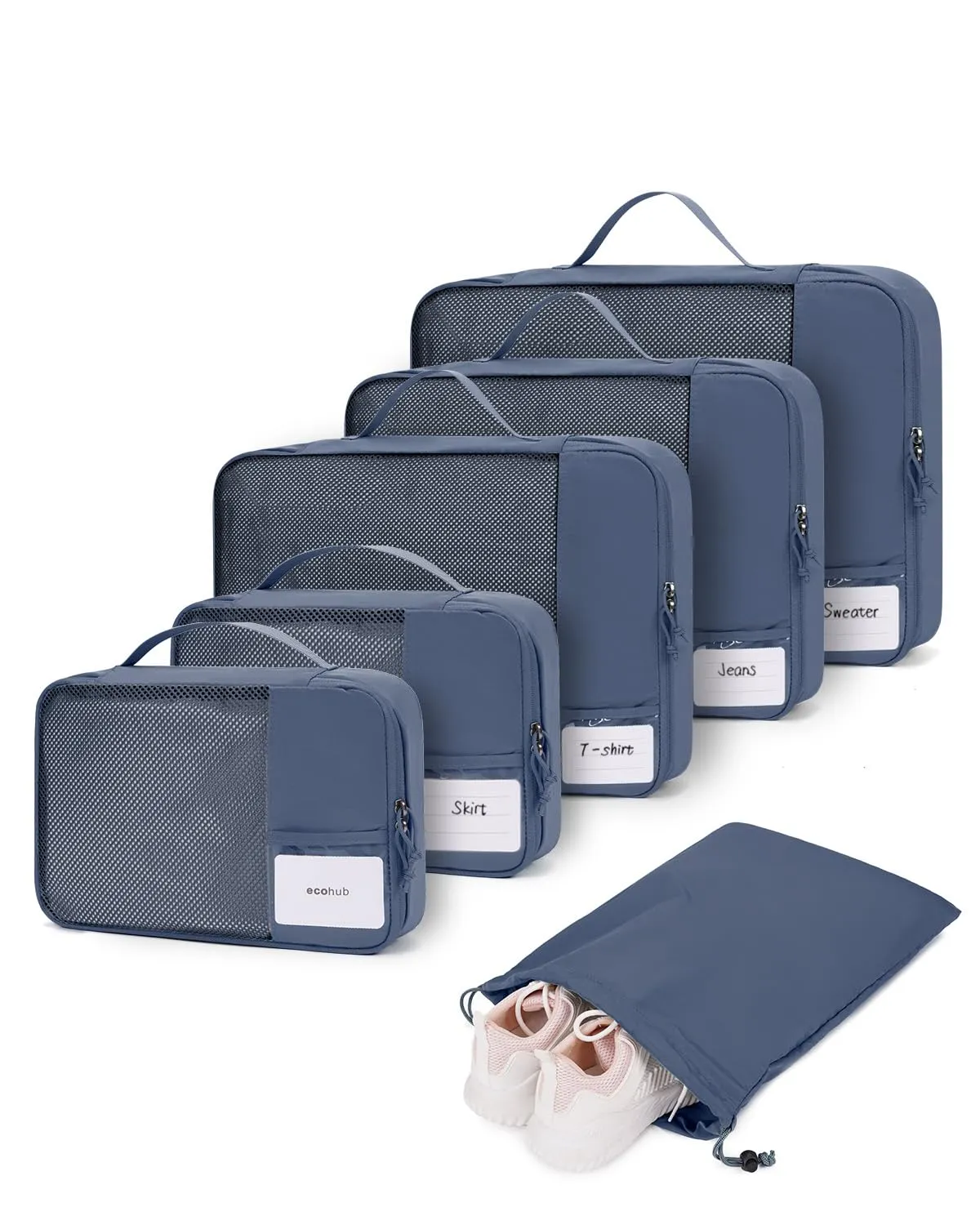 ECOHUB Organizer Valigie, Packing Cubes Salvaspazio con Etichette, Set da 6 Pezzi - immagine 1