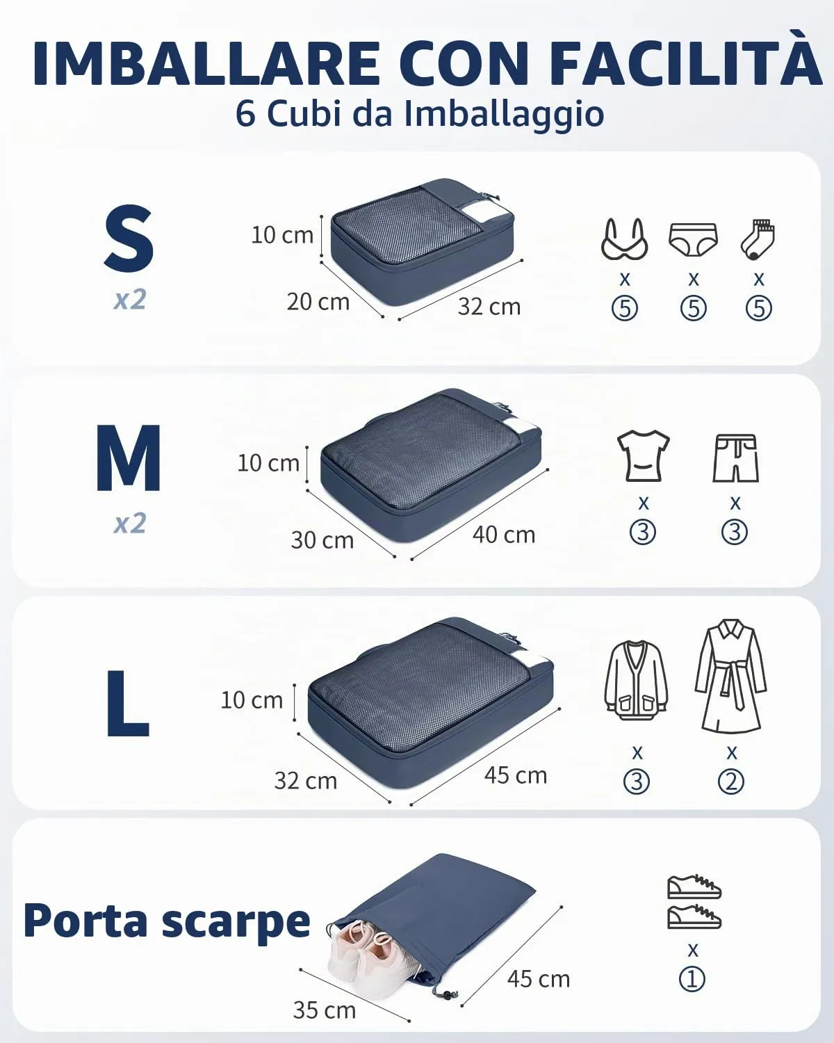 ECOHUB Organizer Valigie, Packing Cubes Salvaspazio con Etichette, Set da 6 Pezzi - immagine 2