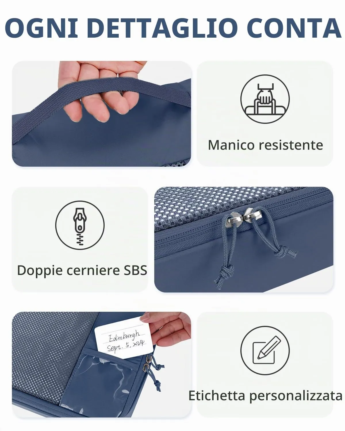 ECOHUB Organizer Valigie, Packing Cubes Salvaspazio con Etichette, Set da 6 Pezzi - immagine 4