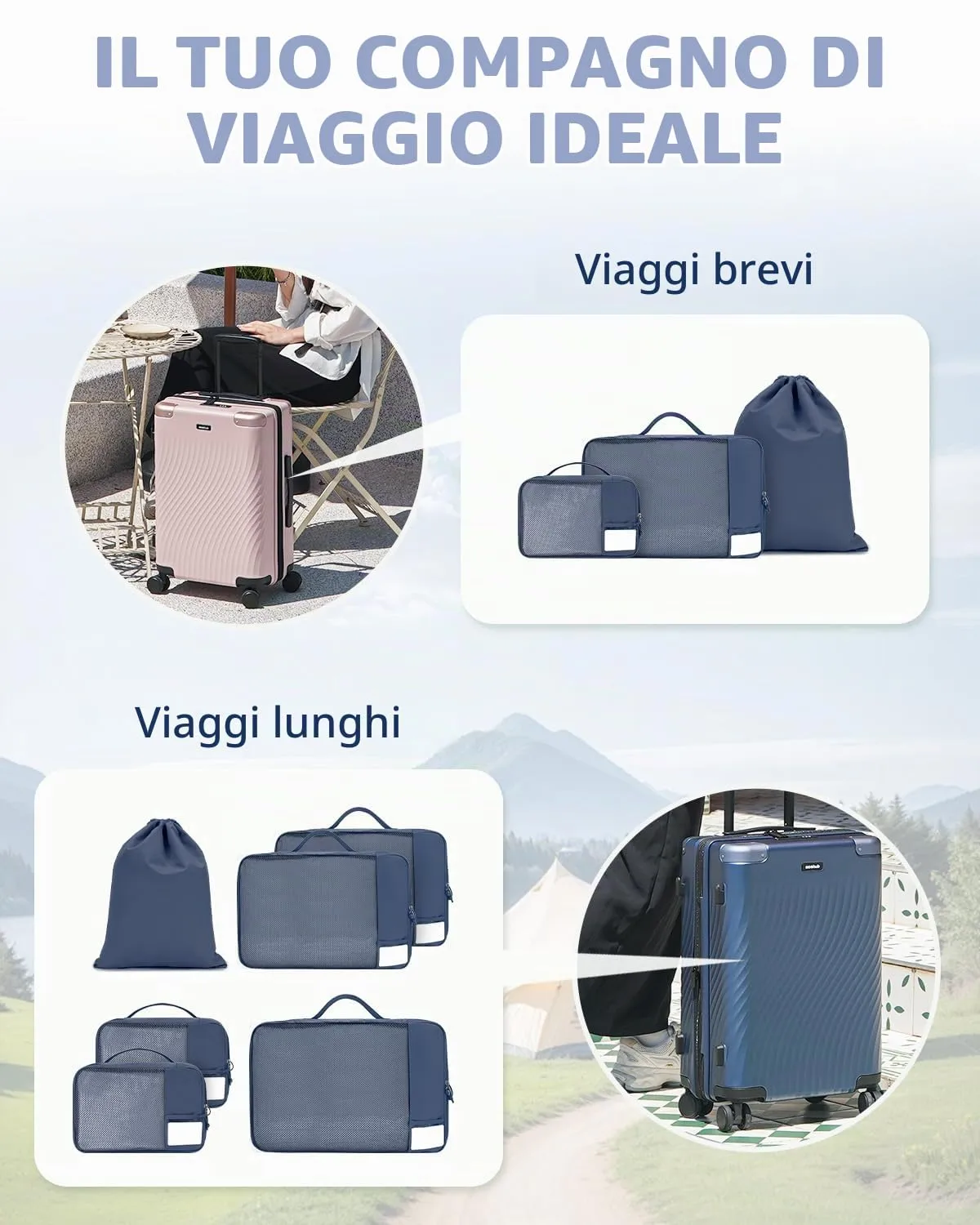ECOHUB Organizer Valigie, Packing Cubes Salvaspazio con Etichette, Set da 6 Pezzi - immagine 9