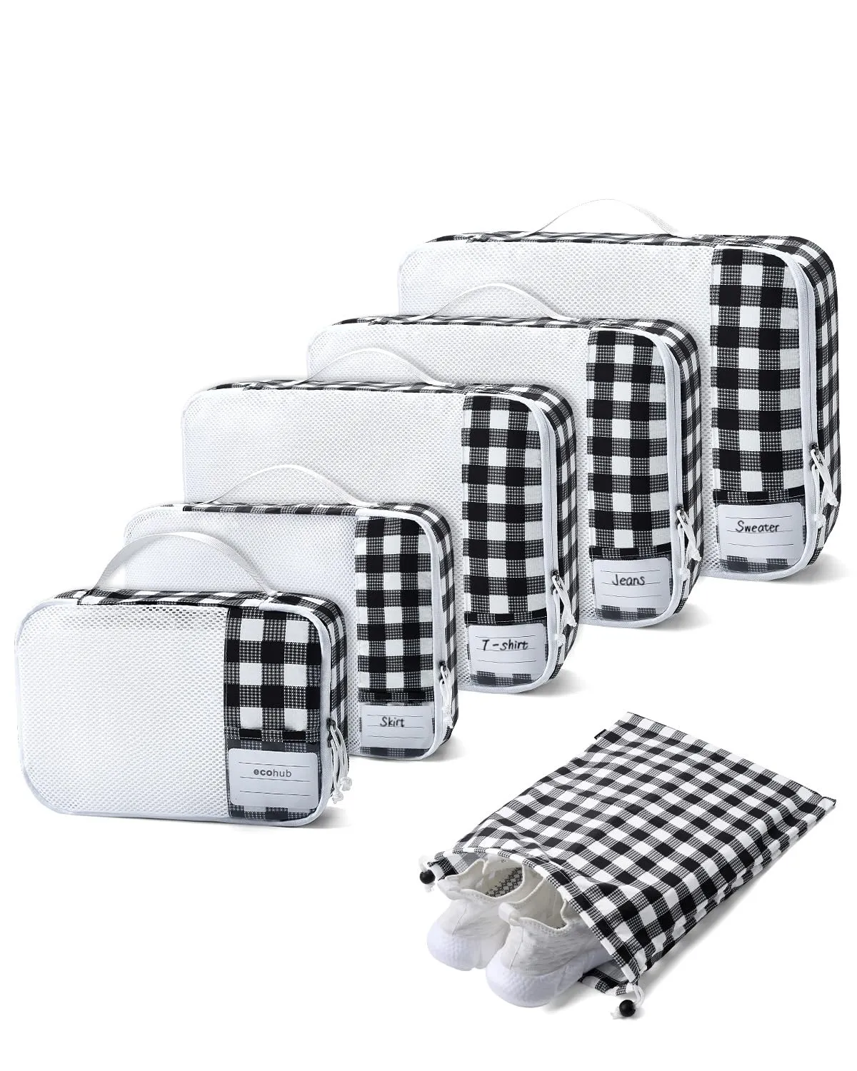 ECOHUB Organizer Valigie, 6 Pezzi Packing Cubes Salvaspazio con Etichette - immagine 1
