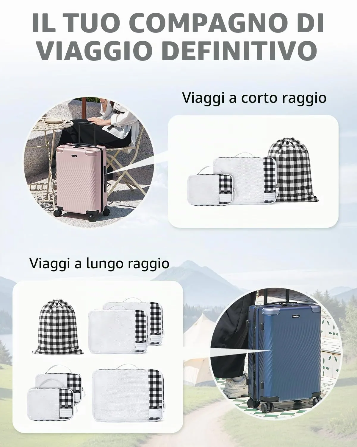 ECOHUB Organizer Valigie, 6 Pezzi Packing Cubes Salvaspazio con Etichette - immagine 9