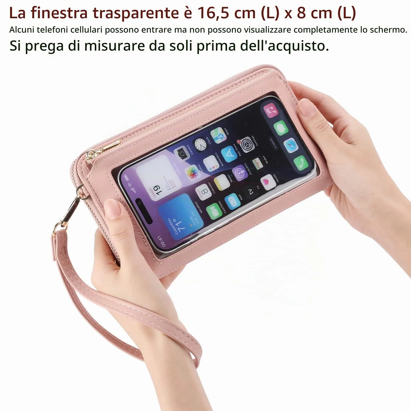 GOIACII Borsa a tracolla per telefono da donna, portafoglio da viaggio con touch screen, A02-rosa - immagine 2