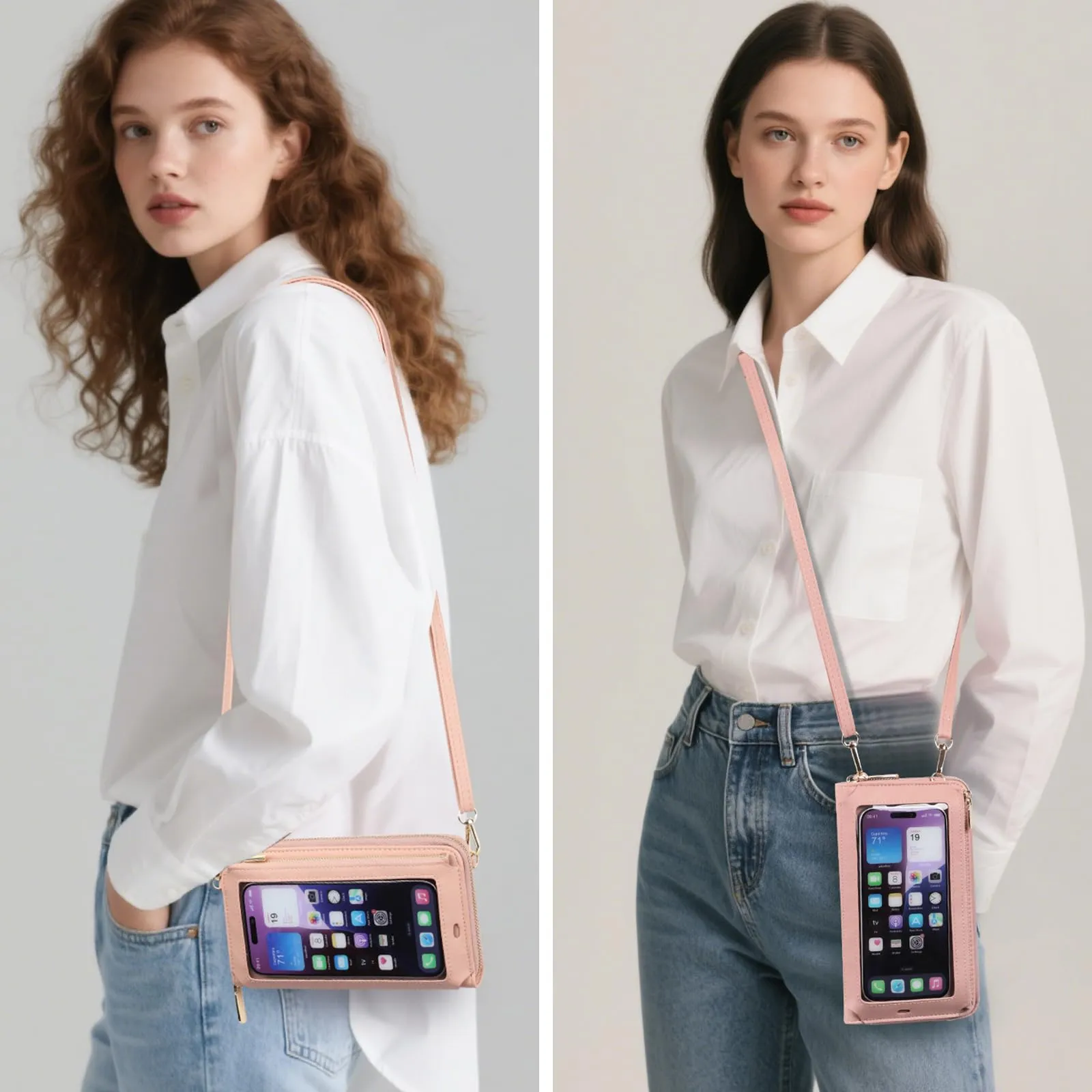 GOIACII Borsa a tracolla per telefono da donna, portafoglio da viaggio con touch screen, A02-rosa - immagine 6