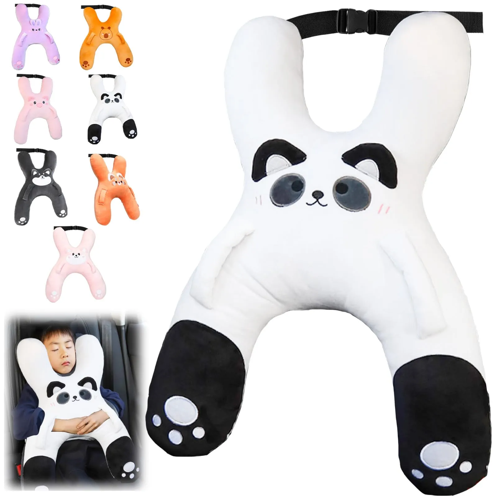 AUNGCSHE Cuscino a forma di H per auto e viaggi per bambini, bianco e nero - immagine 1