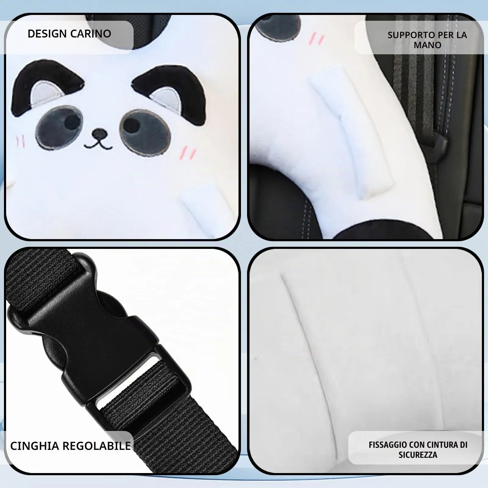 AUNGCSHE Cuscino a forma di H per auto e viaggi per bambini, bianco e nero - immagine 3