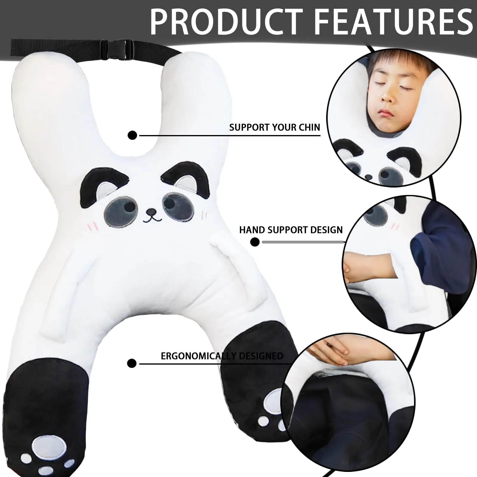 AUNGCSHE Cuscino a forma di H per auto e viaggi per bambini, bianco e nero - immagine 4