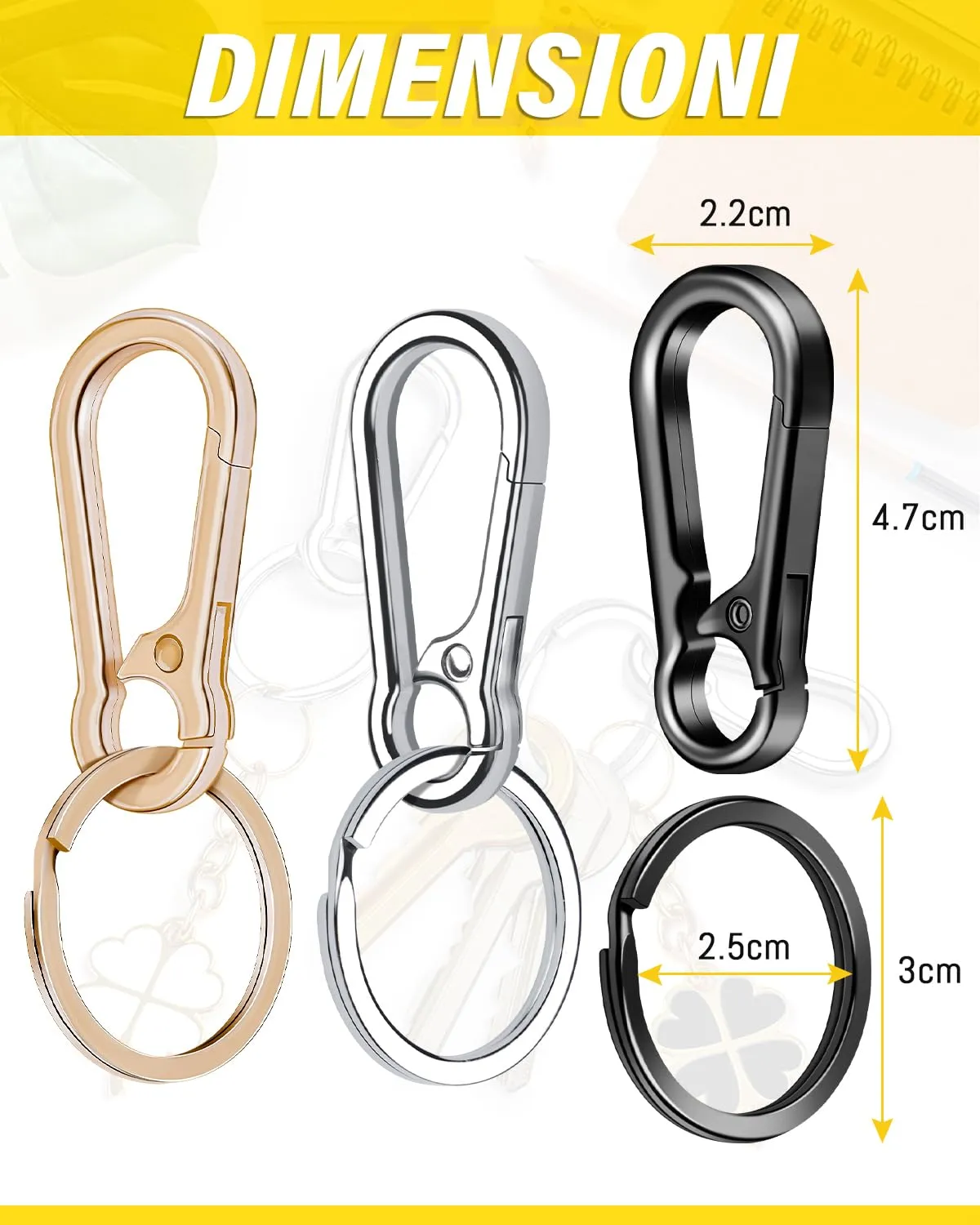 Caianwin Moschettone Portachiavi in Metallo, 3 Pezzi (Silver) - immagine 2