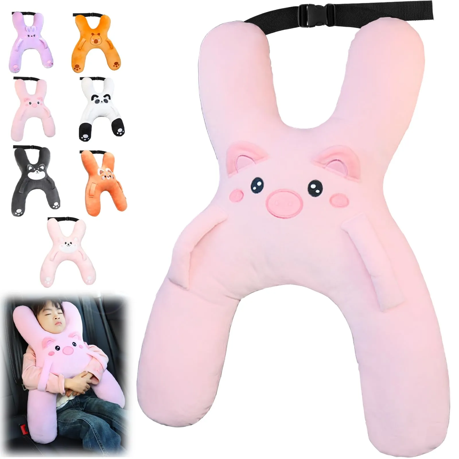 AUNGCSHE Cuscino da viaggio a forma di H per bambini, Rosa - immagine 1
