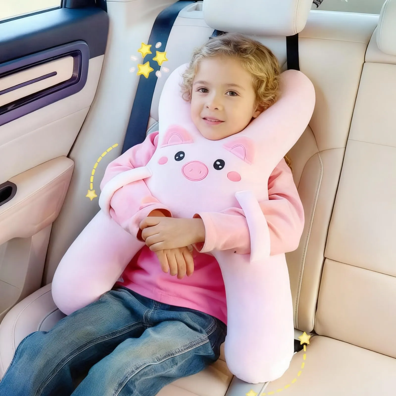 AUNGCSHE Cuscino da viaggio a forma di H per bambini, Rosa - immagine 2