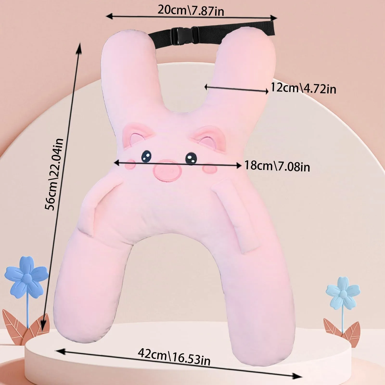 AUNGCSHE Cuscino da viaggio a forma di H per bambini, Rosa - immagine 3