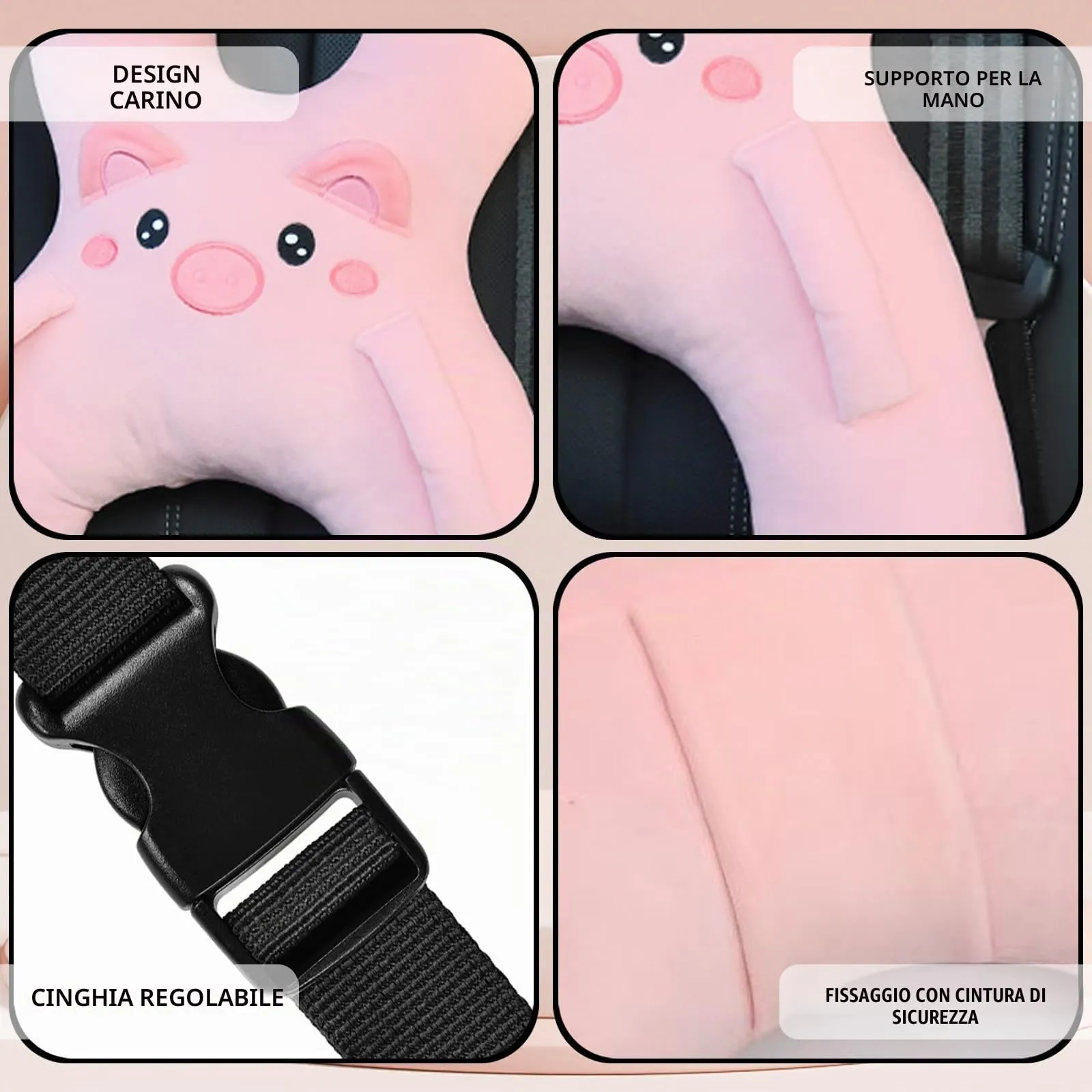 AUNGCSHE Cuscino da viaggio a forma di H per bambini, Rosa - immagine 4