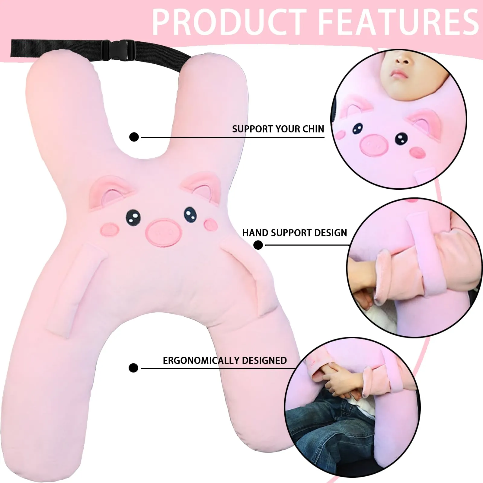 AUNGCSHE Cuscino da viaggio a forma di H per bambini, Rosa - immagine 5