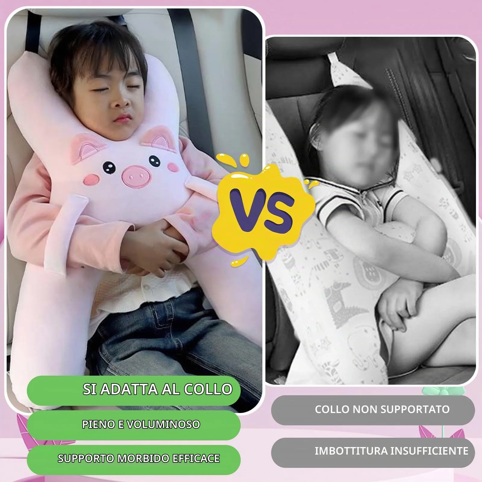 AUNGCSHE Cuscino da viaggio a forma di H per bambini, Rosa - immagine 6