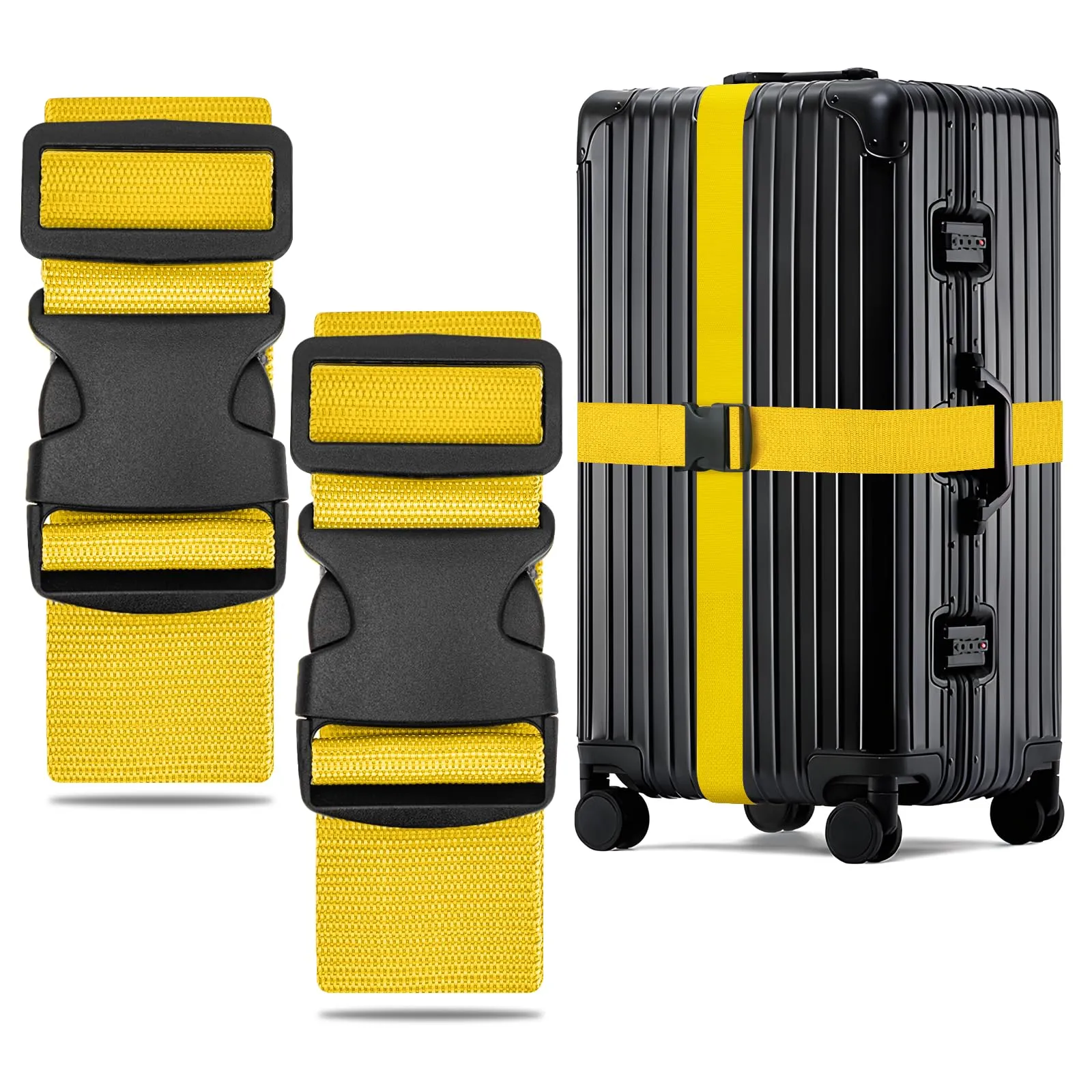 WISYOK Cinghia per Valigia, 2 Pezzi, 130-250 cm, Giallo - immagine 1