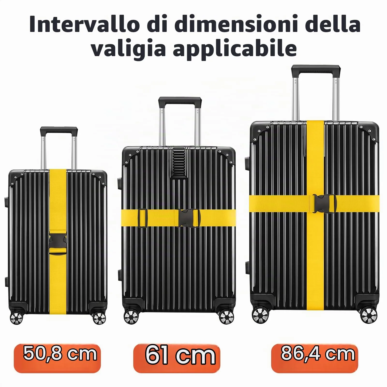 WISYOK Cinghia per Valigia, 2 Pezzi, 130-250 cm, Giallo - immagine 3